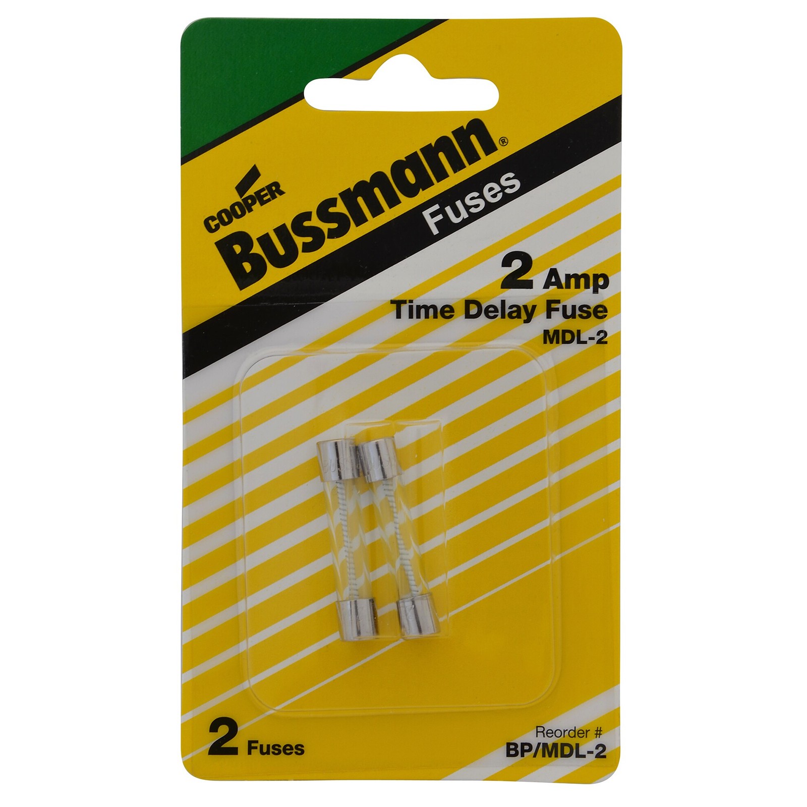 Bussman BP/MDL-2 2 Amp Glass Tube Time Delay Fuse 2 Count