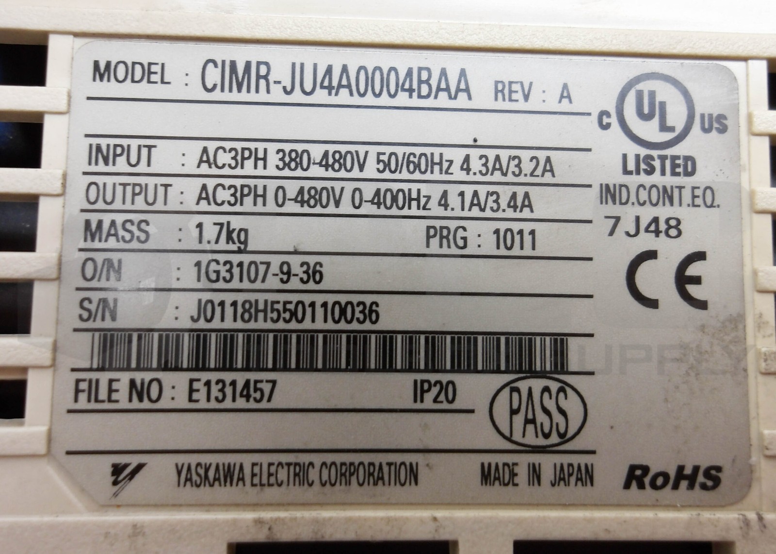 YASKAWA CIMR-JU4A0004BAA /A AC DRIVE 3PH 380-480V 4.3/3.2A