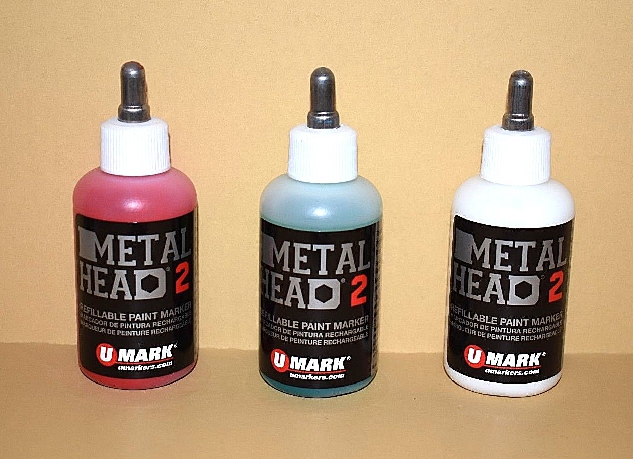3 Metal Head2 Paint Marker 2 Oz Red White Green Auto Salvage Industrial Crafts