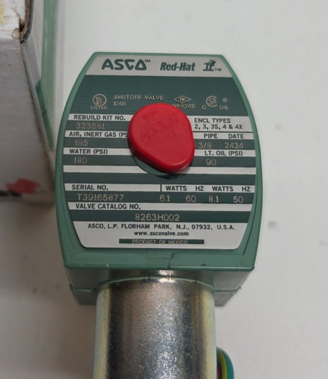 NEW IN BOX! ASCO 120V 3/8″ 2NC BRASS SOLENOID VALVE 8263H002