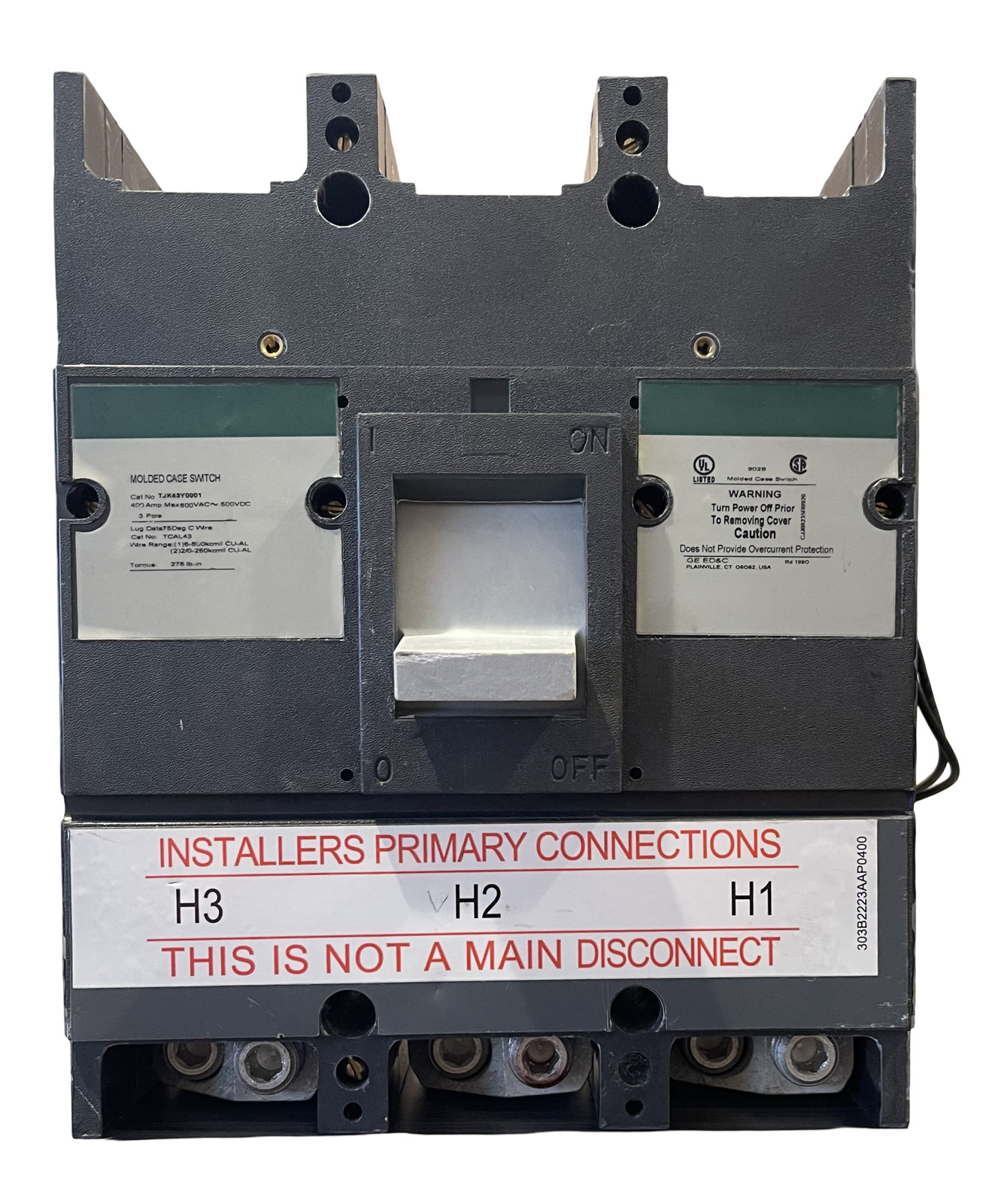 GE TJK43Y0001 Molded Case Switch 400A 3P 600V w/ Shunt Trip Industrial