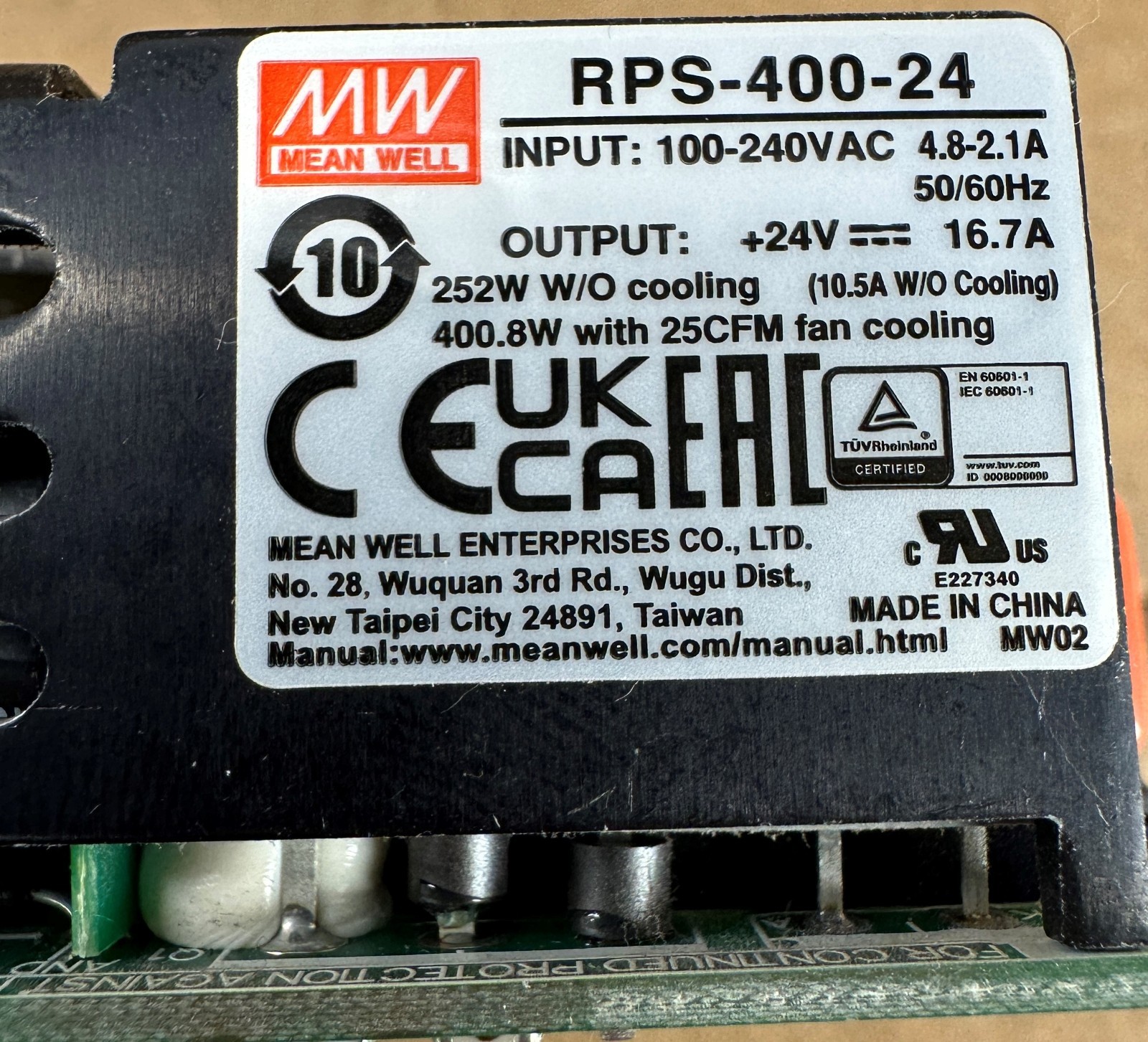 RPS-400-24 MEAN WELL 252W 24V 16.7A – Medical Power Supply open frame