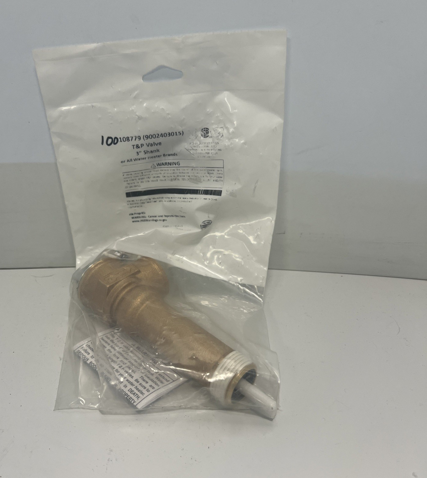 NEW, LOCHINVAR, 100108779, 3 IN SHANK, T&P VALVE. (17J-2)