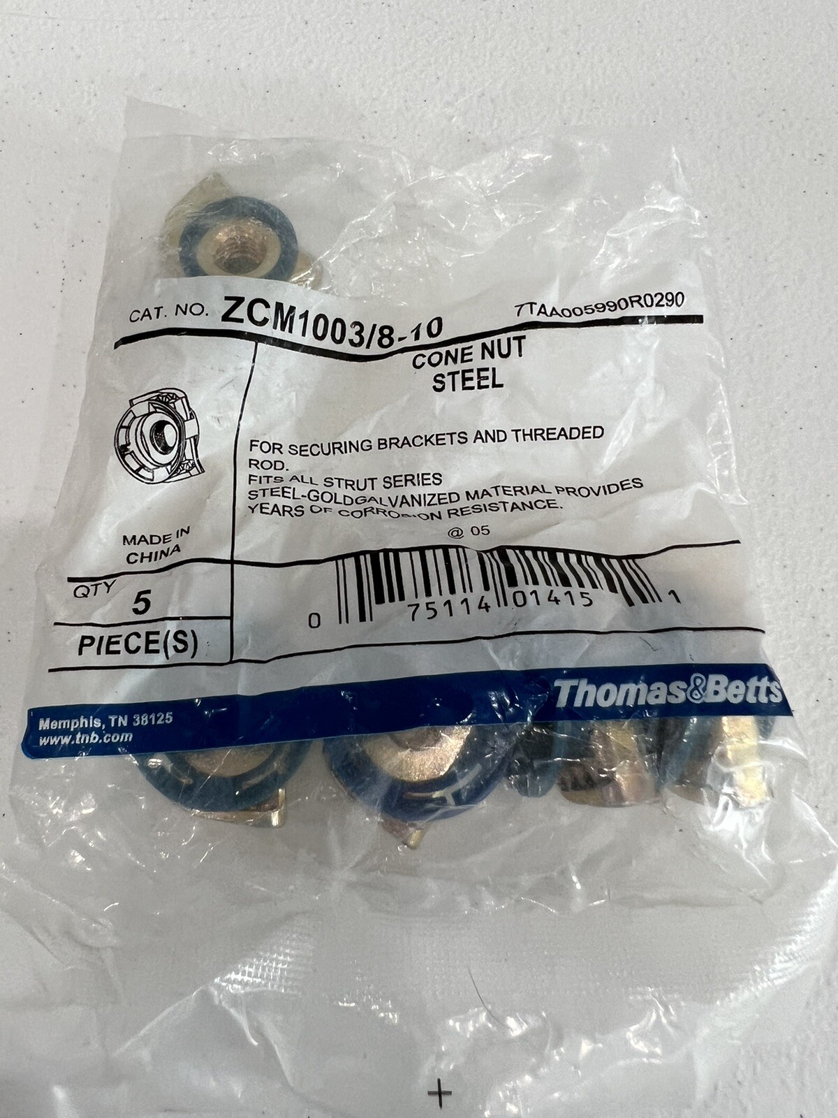 5-pack Thomas & Betts ZCM1003/8-10 Channel Nut / 3/8″ Cone Nut NEW