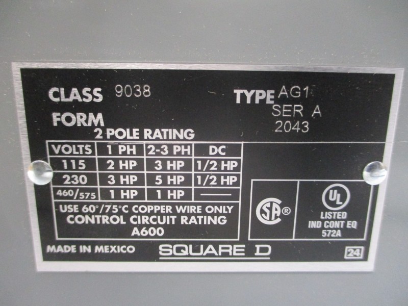 SQUARE D 9038AG1 SER. A 575V NSMP