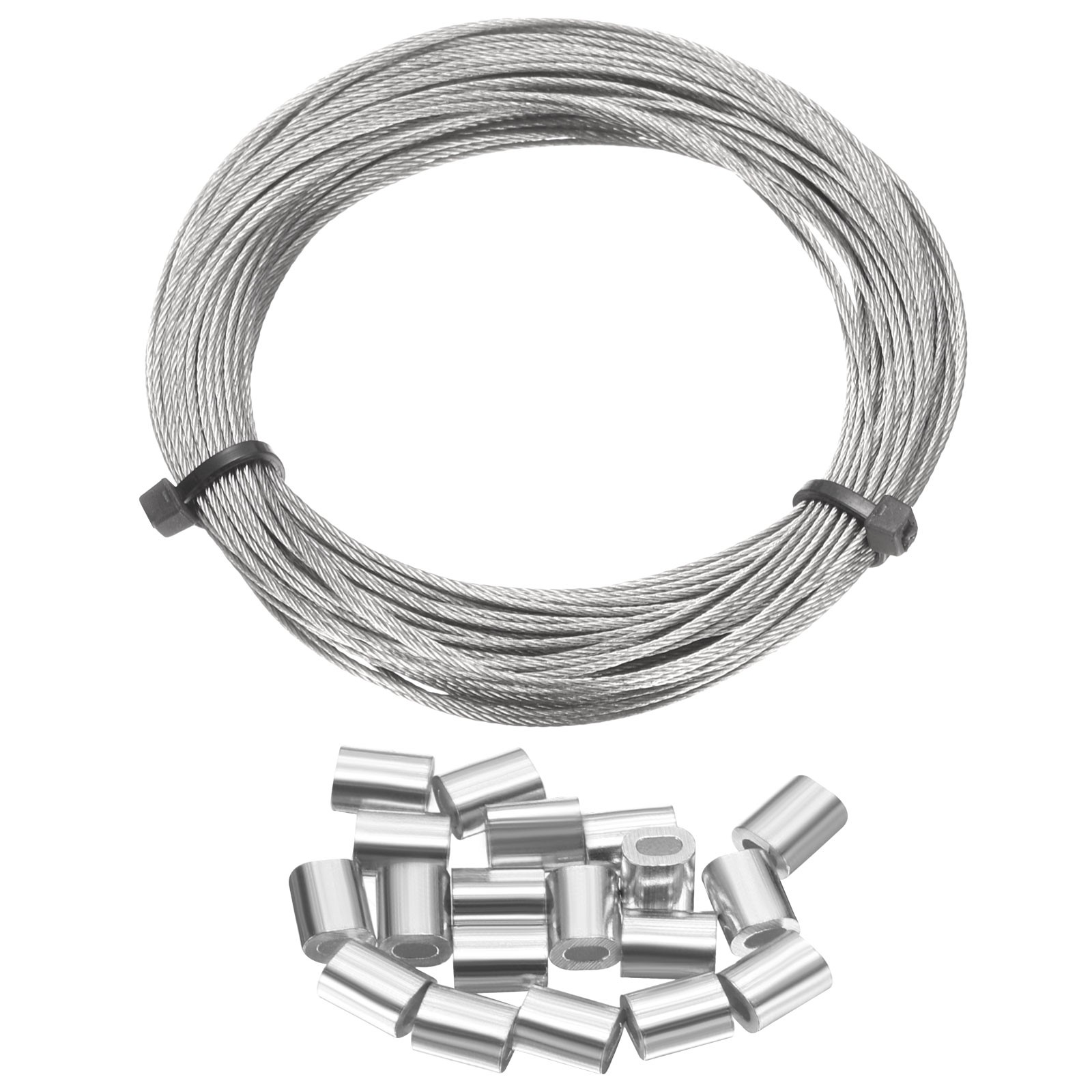 50ft (15M) 0.8mm Stainless Steel Wire Rope 7×7 Strand with 20pcs Loop Sleeves