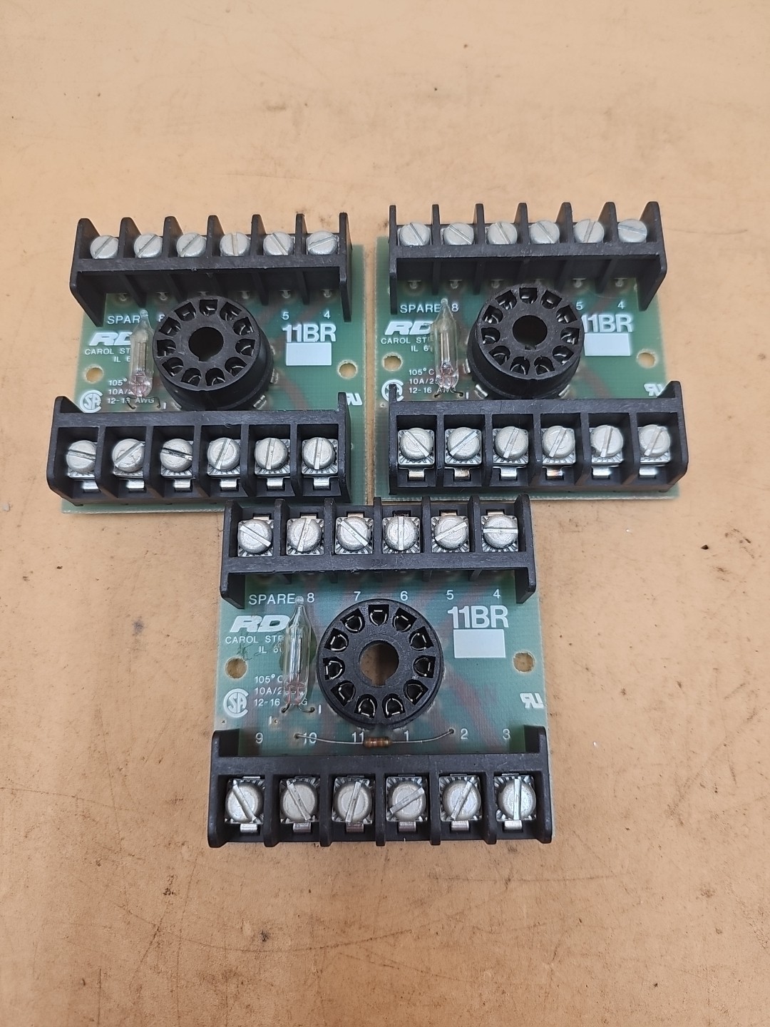 LOT OF 3 RDI 11BR Relay Socket Bases. 620-0021-01