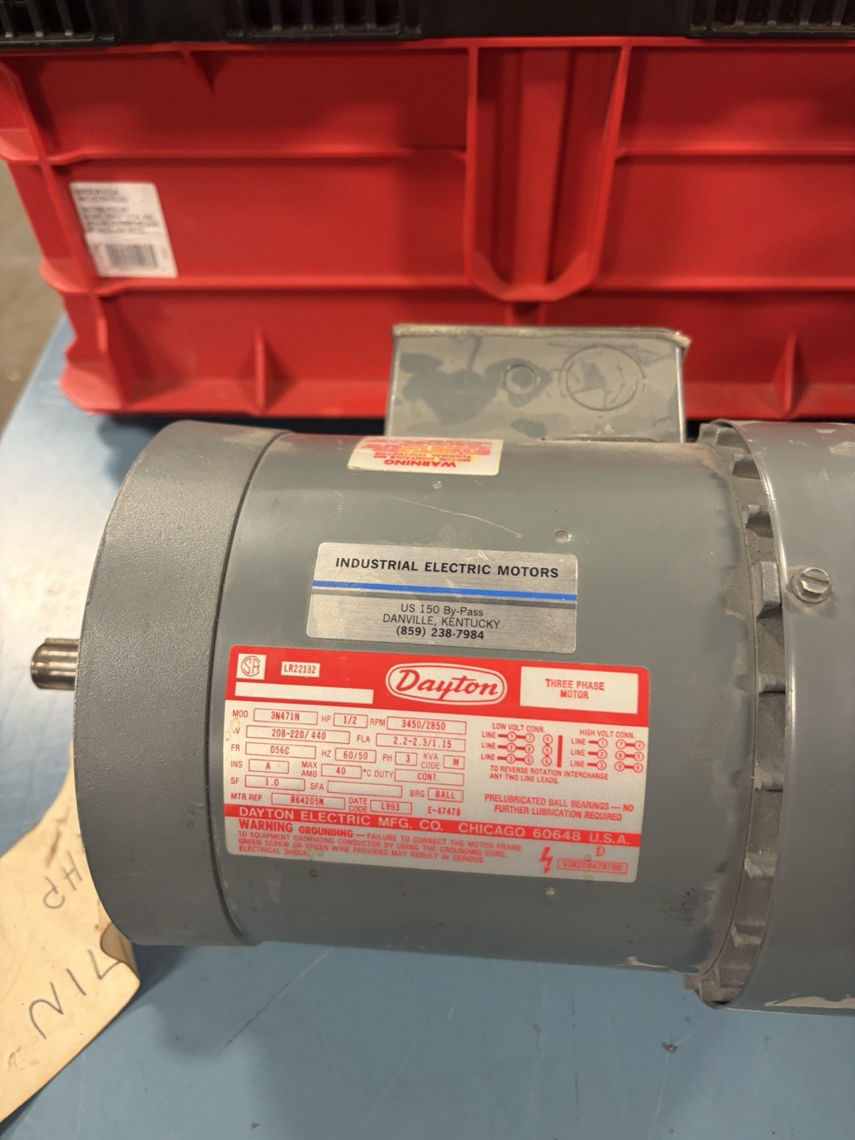 NEW NO BOX Dayton 3N471N Industrial Motor 3450/2850 RPM 1/2HP