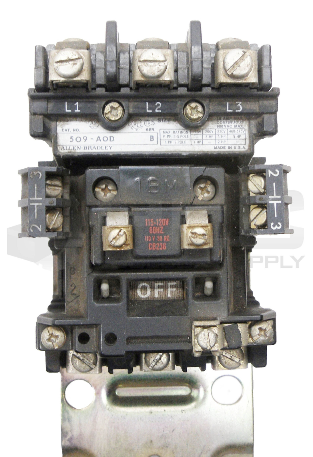 ALLEN BRADLEY 509-AOD /B CONTACTOR W/ CB236 W/ 595-A /B AUXILIARY W/ 595-A /C