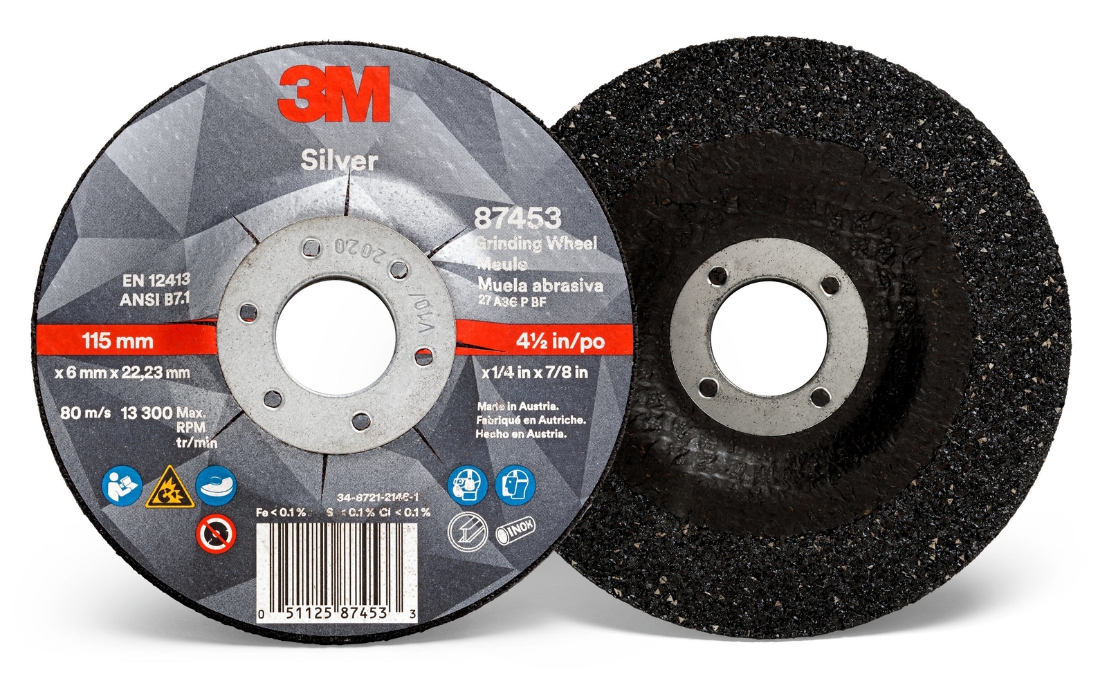3M Silver Depressed Center Grinding Wheel, 87453, T27, 4.5 in x 1/ (Case of 20)