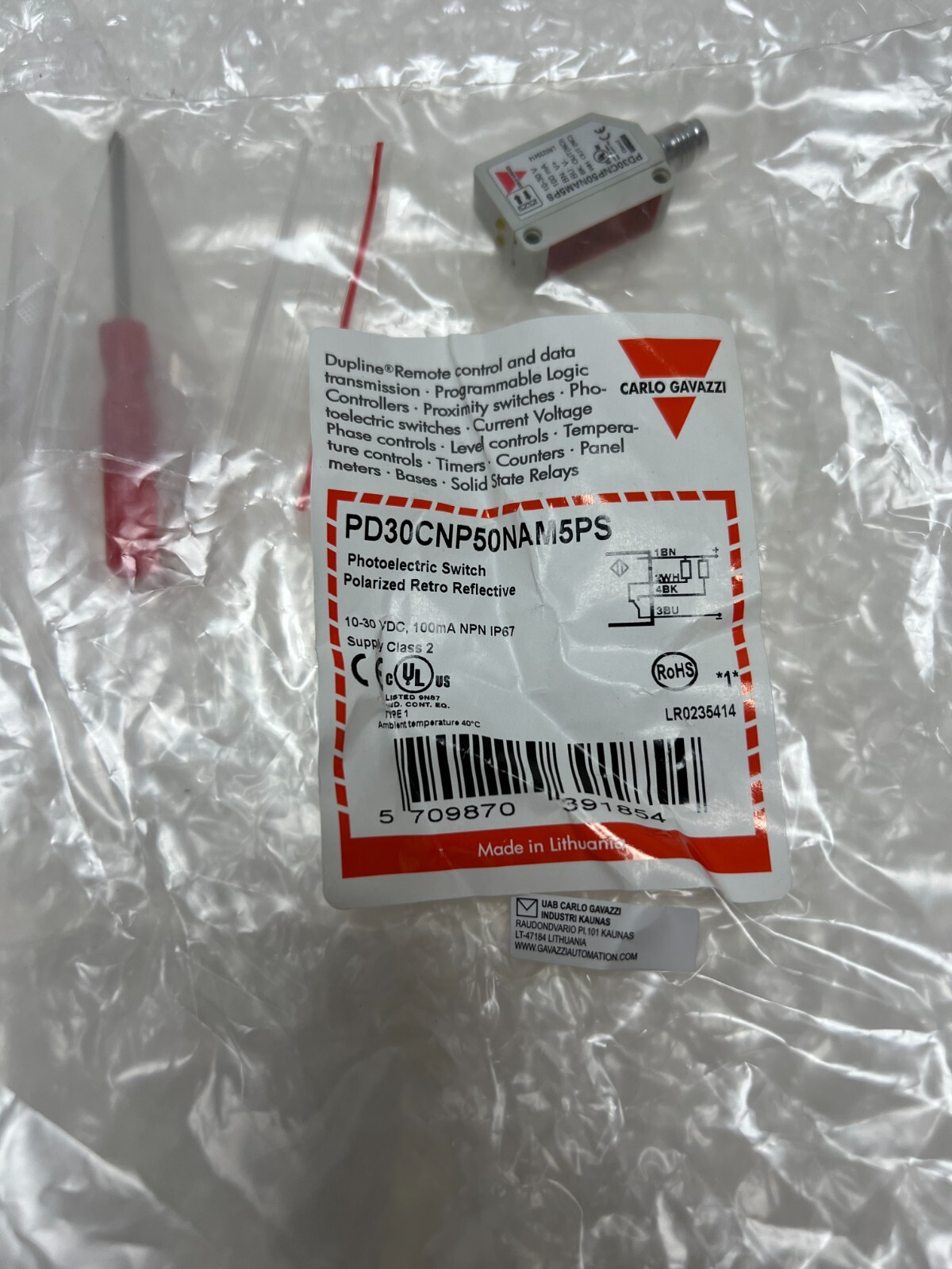 Carlo Gavazzi PD30CNP50NAM5PS Photoelectric Sensor Retro-Reflective NO/NC NPN…