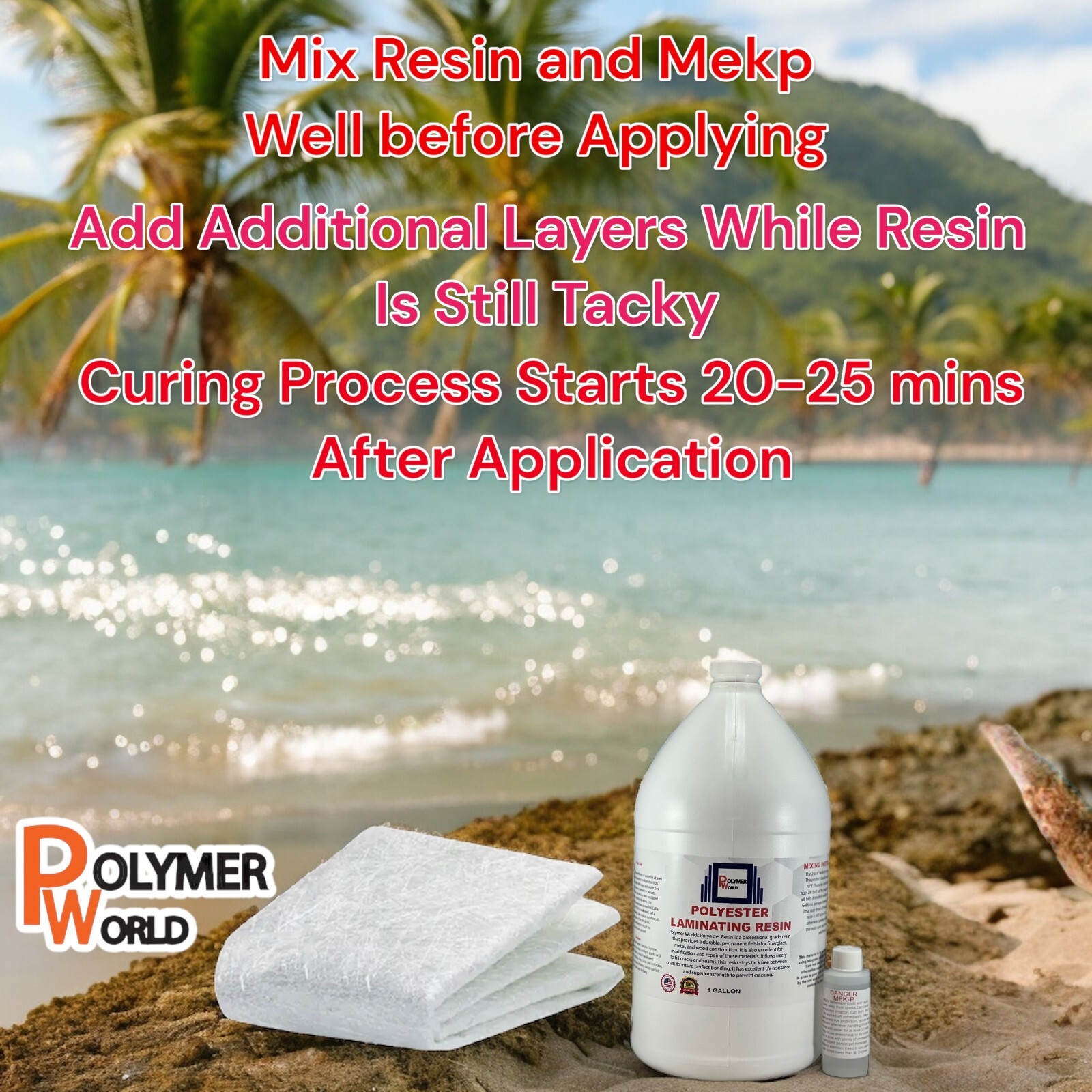 Polymer World Polyester Resin 1 Gal Kit For Boats RV’s Canoes Fiberglass Autos
