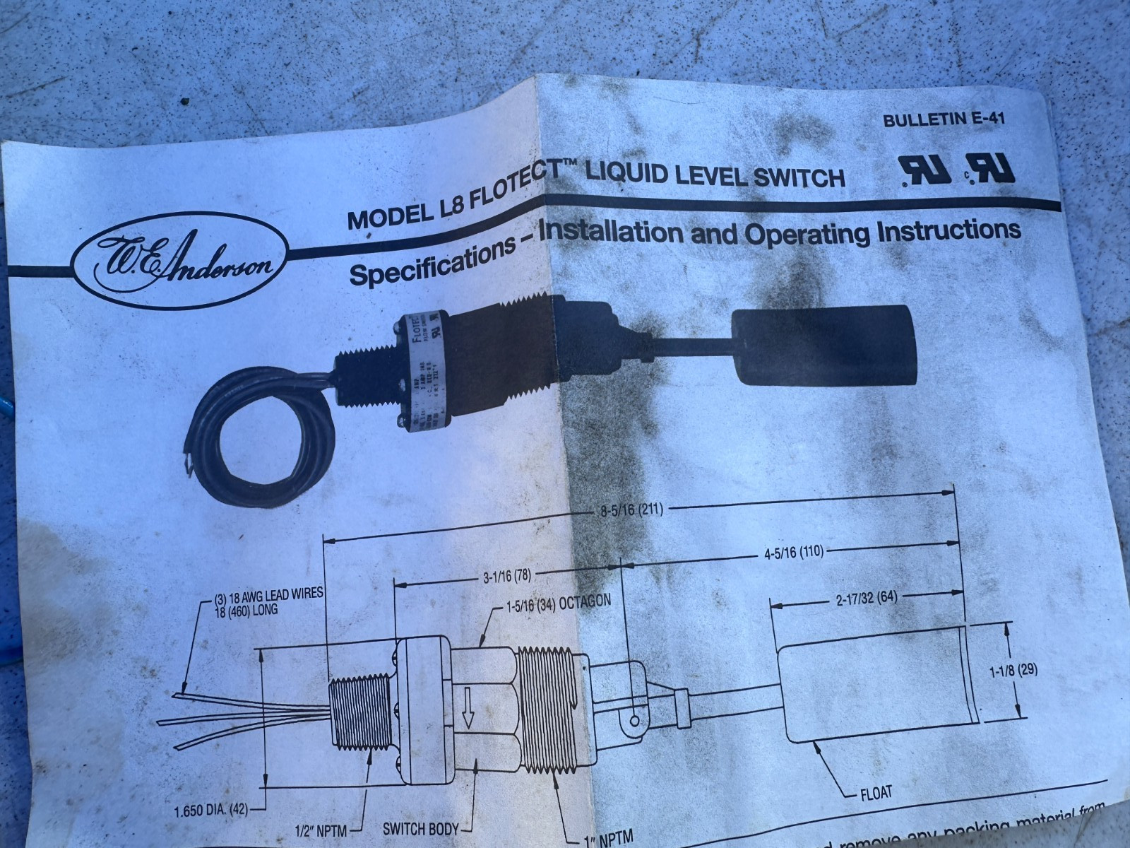 W. E. ANDERSON L8-MV Flotec Liquid Level Switch – Lot of 2