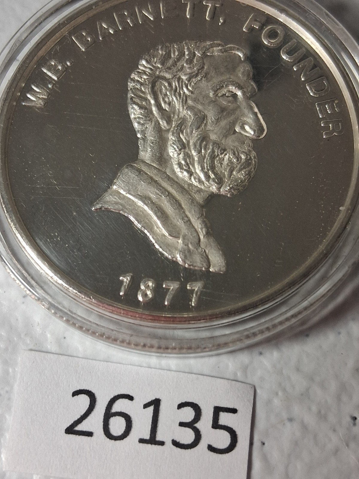 .999 Silver Silver 1 oz Round Barnett Bank W.B. Barnett Founder 1877 bb9