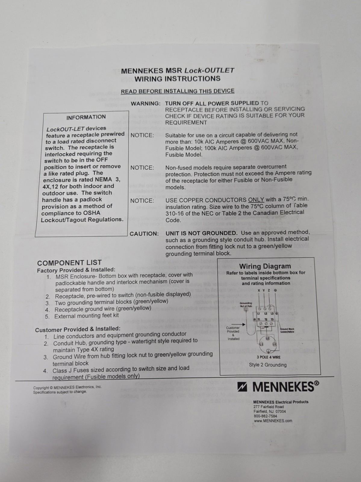 MENNEKES MSR430MIS2W 30A 600V 3W4P