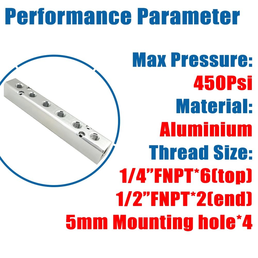 Quality 6 Way 8 Port Air Manifold 1/2 NPT Supply Port 1/4 NPT Outport With Mo…