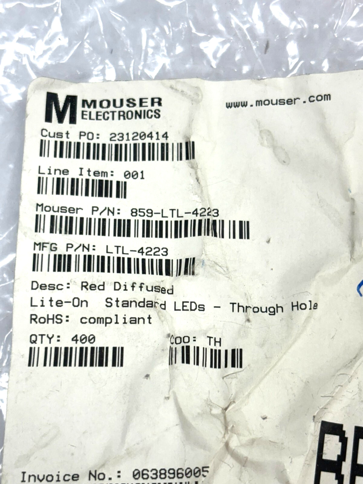 MOUSER ELECTRONICS LITE ON STANDARD LED LIGHT LOT OF 330