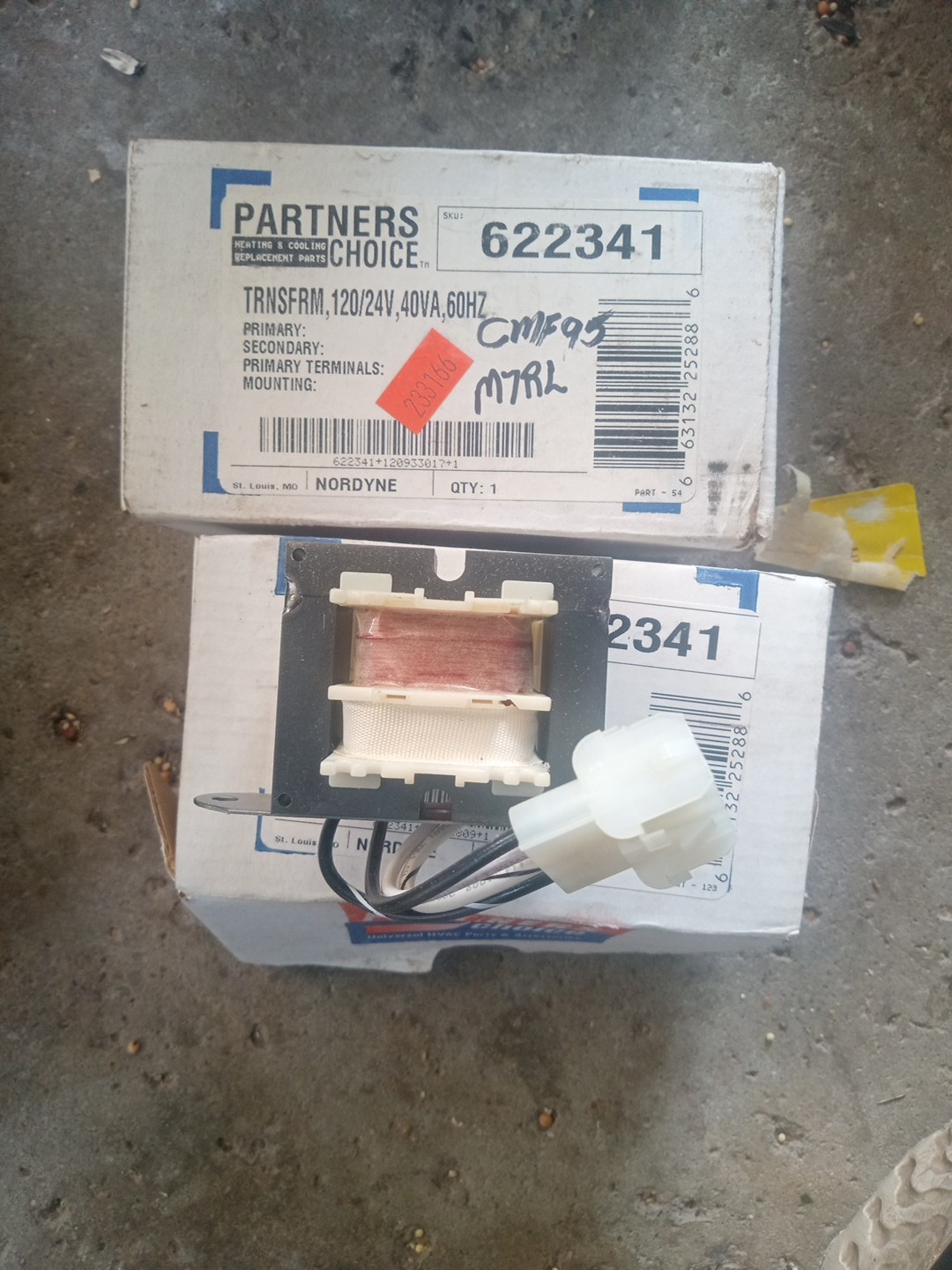 (2) NORDYNE/PARTNERS CHOICE 622341 REPL, TRNSFRM, 120/24V, 40VA, 60HZ