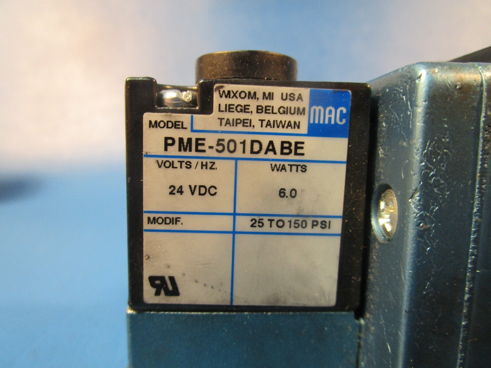 USED MAC 6321D-000-PM-501DA SOLENOID VALVE; 4-WAY; 0-150PSI; 110/120VAC; 50/60HZ