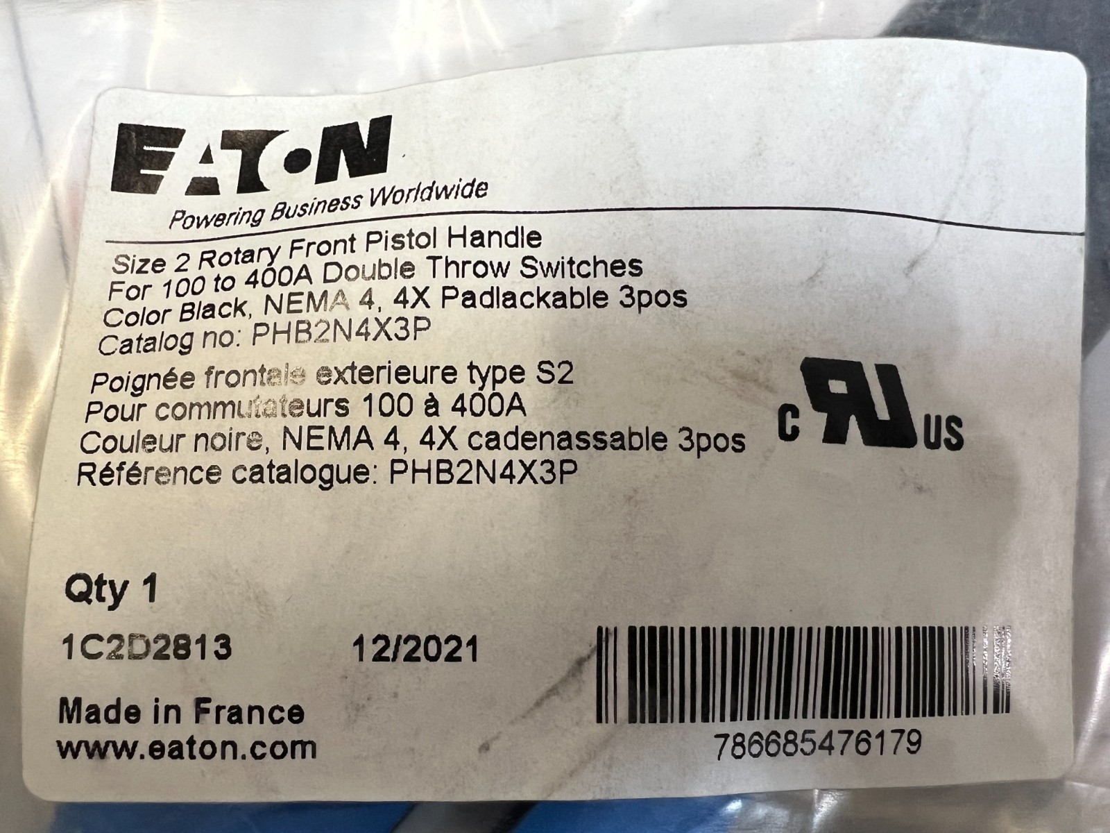 Eaton 1C2D2813 Rotory Pistol Handle with Shaft, 1C001032 100A-400A Double Throw