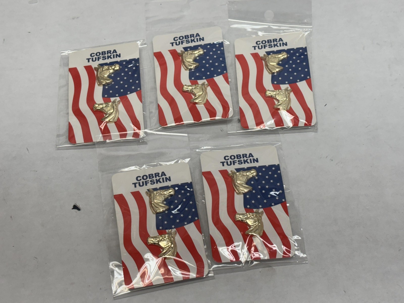Cobra Tufskin Horse Head Lapel Pins Set of 2 Patriotic USA Flag Gold Tone Lot 5