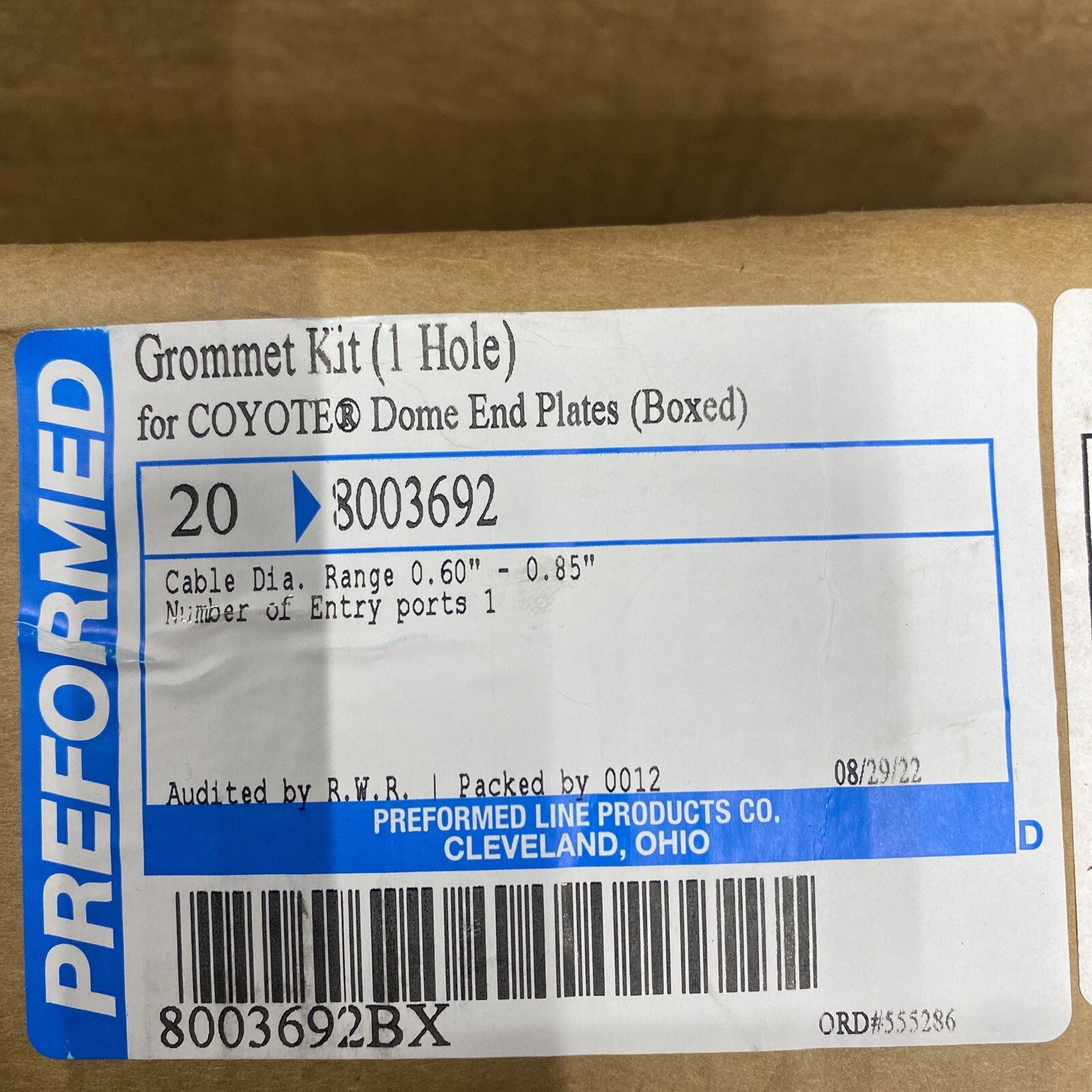 Preformed Line Products 8003692 1 HOLE GROMMET FOR COYOTE DOME NEW