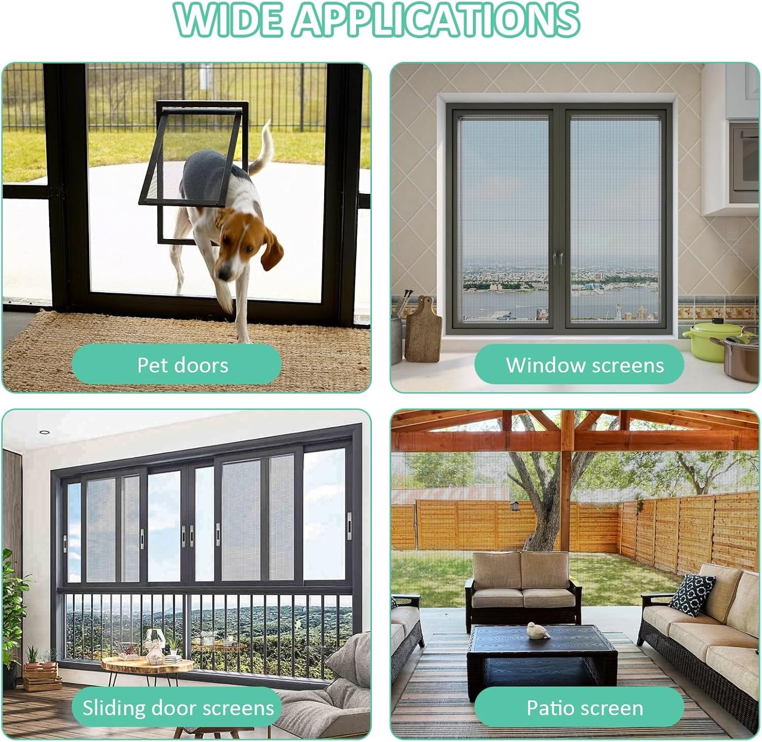 48×102 Inch Window Screen Replacement, DIY Adjustable Pet-Proof Patio Screen, An