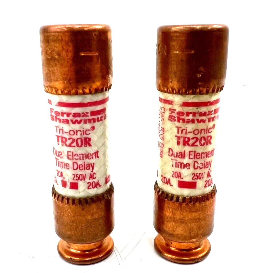 BUSSMANN TR20R FUSE TIME DELAY CLASS RK5 I.R. 200KA AC/20KA DC 20A LOT OF 2