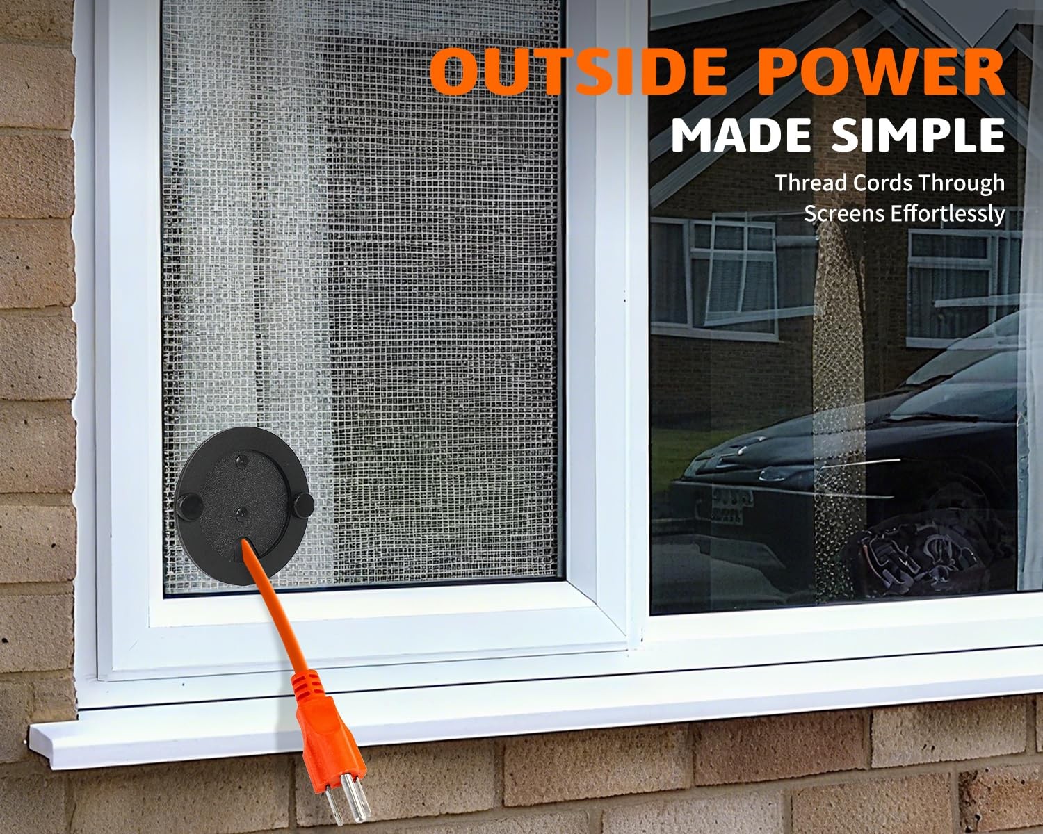 Window Screen Pass Through Attachment – Bring Inside Power Outside, for Black