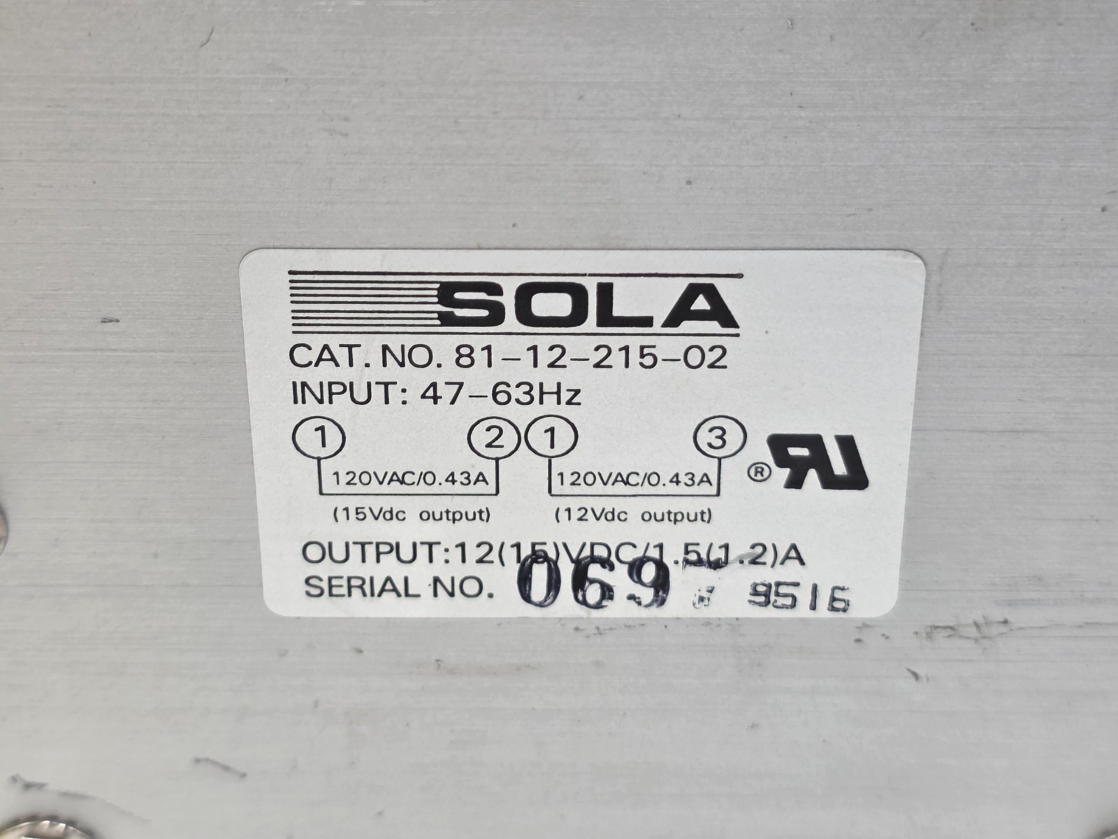 SOLA 81-12-215-02 POWER SUPPLY 811221502 INPUT: 47-63HZ W/ F6-11201-O/A PC BOARD