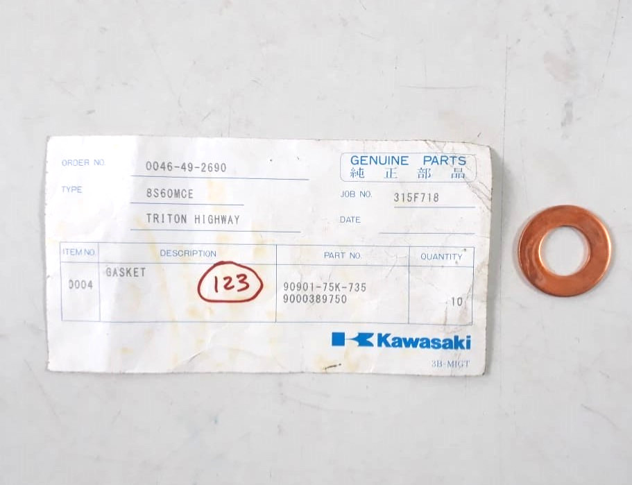 Gasket P/N 90901-75K-735 9000 For Kawasaki 8S60MCE Genuine Parts (PACK OF 9 PCS)