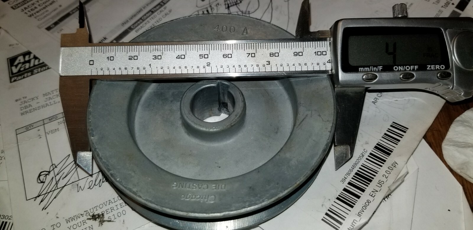Belt Pulley 4″ OD 3/4″ ID for shaft 9/16″ width for belt Chicago Die Cast 400A