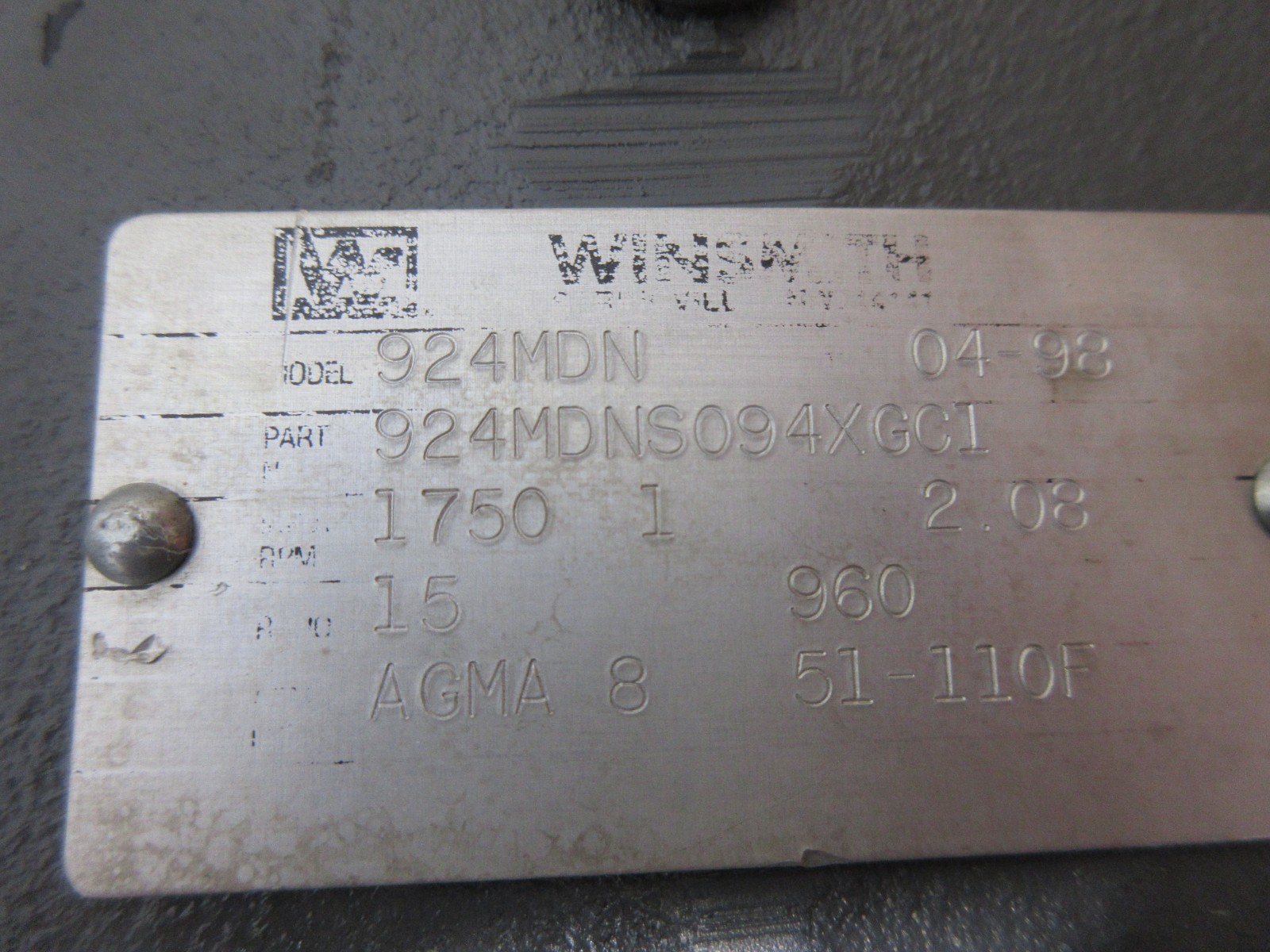 1998 HARDINGE COBRA LC-65 WINSMITH 924MDN 924MDNS094XGCI GEAR BOX SPEED REDUCER