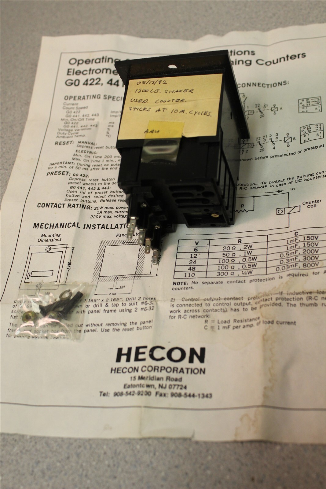 Hecon G04224824 Counter, Sticks @ 10M Cycles *FREE SHIPPING*