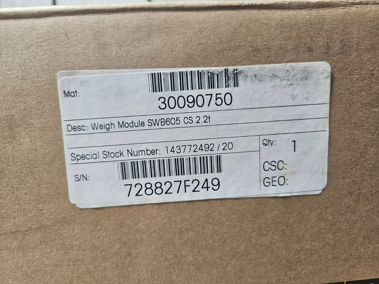Mettler Toledo Weigh Module SWB605 CS 2.2t – S/N: 728827F249