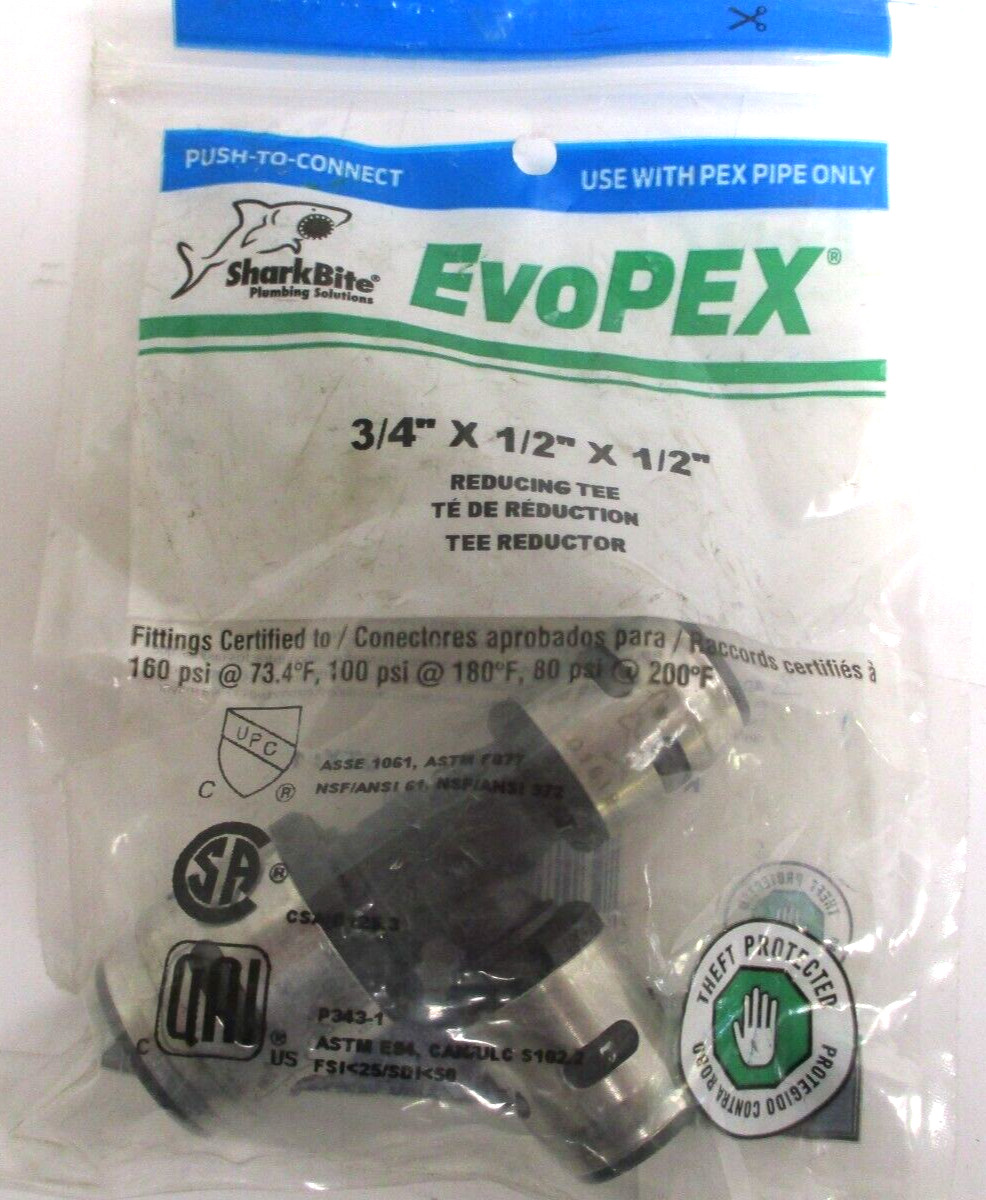 SHARKBITE, EVOPEX, K454A , 3/4″ X 1/2″ X 1/2″ REDUCING TEE, LOT OF 11 , SURPLUS
