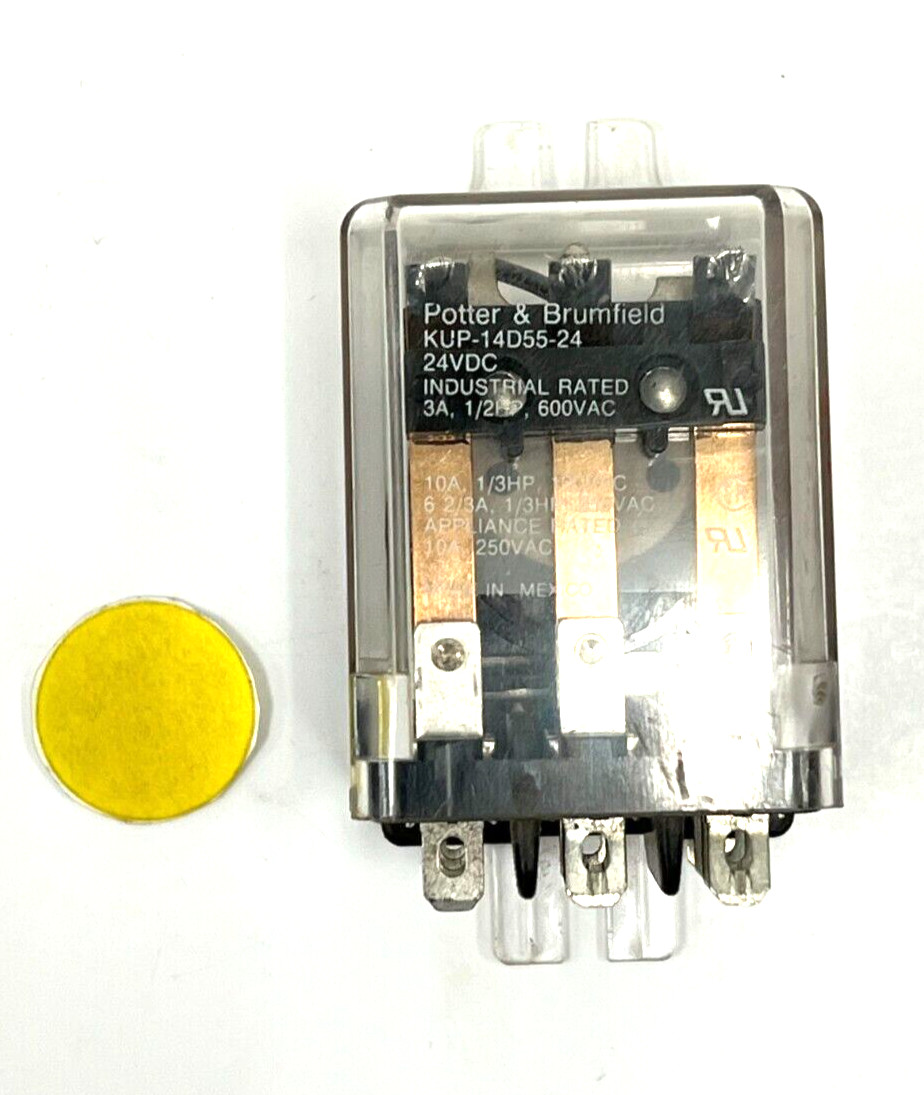 POTTER & BRUMFIELD KUP-14D55-24 RELAY 250VAC 24VDC 10A 3PDT OAL 2-3/4″