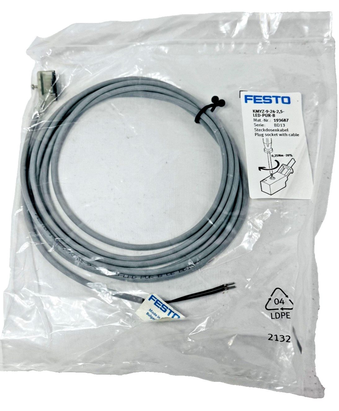 Festo KMYZ-9-24-2,5-LED-PUR-B Mat. NR 193687 Serie BD13 Plug Socket with Cable