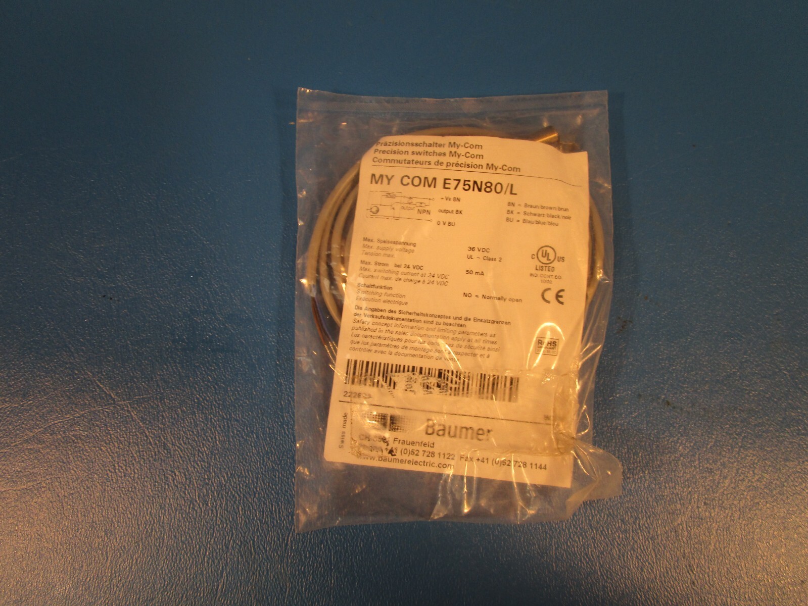 BAUMER MY-COM E75N80/L, 10222682, Precision Limit-Switch (End Pin-Plunger)