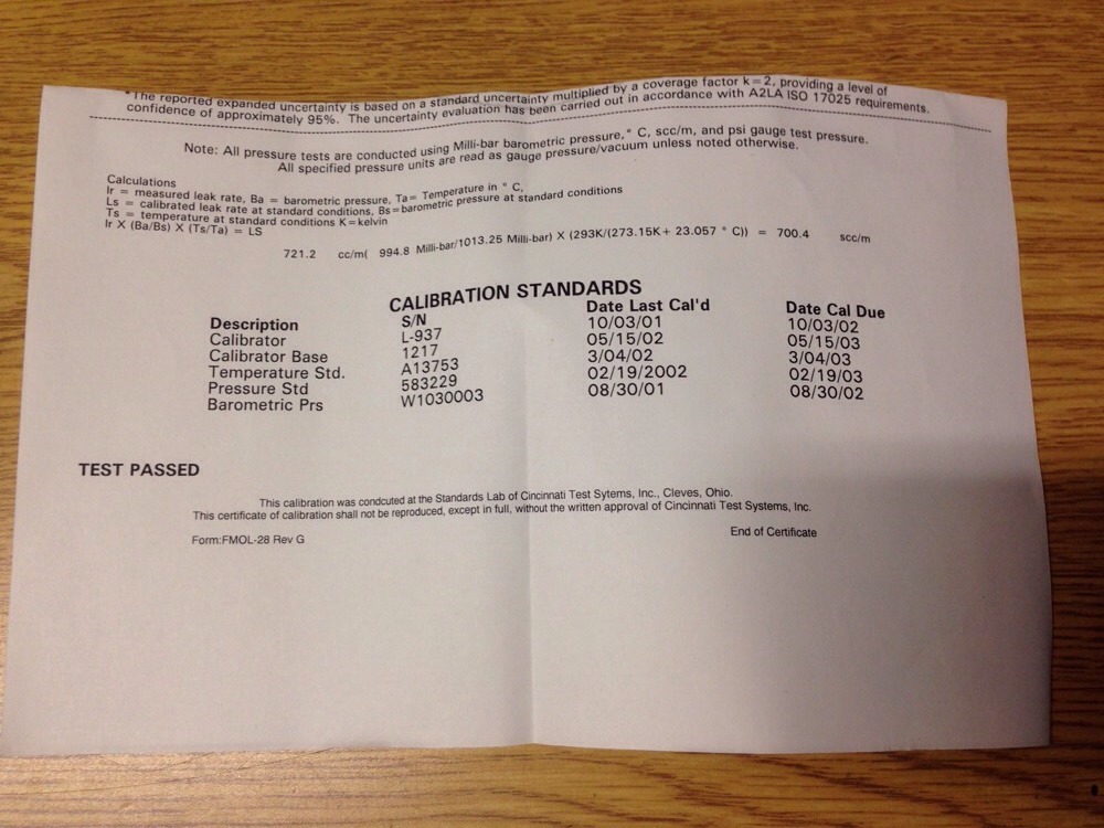 Cincinnati Test Systems 420-720.0scc/m-40.0psig-21, EX0I688 #1645P6