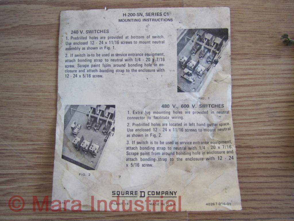 Square D H224N Safety Switch 47795 W/O Neutral Connectors