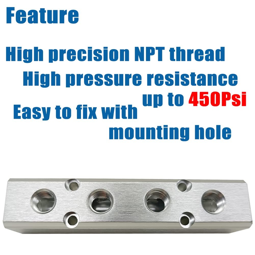1 PC 4 Way 6 Port Air Manifold 1/2 Inch NPT Supply 1/4 Inch Outport Aluminum