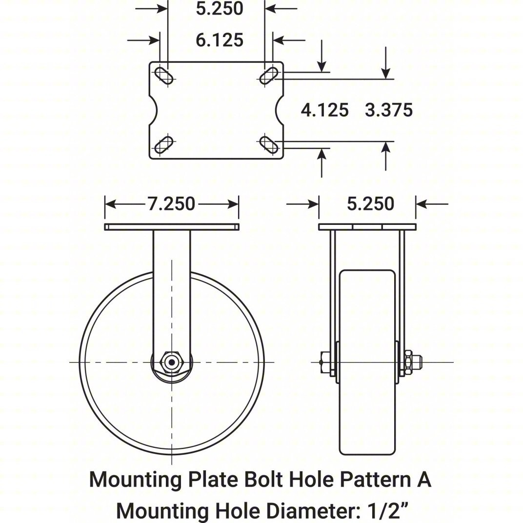 Pegasus 8″ Wheel Dia Standard Rigid Plate Caster 2500 lb P29R-UY080K-18
