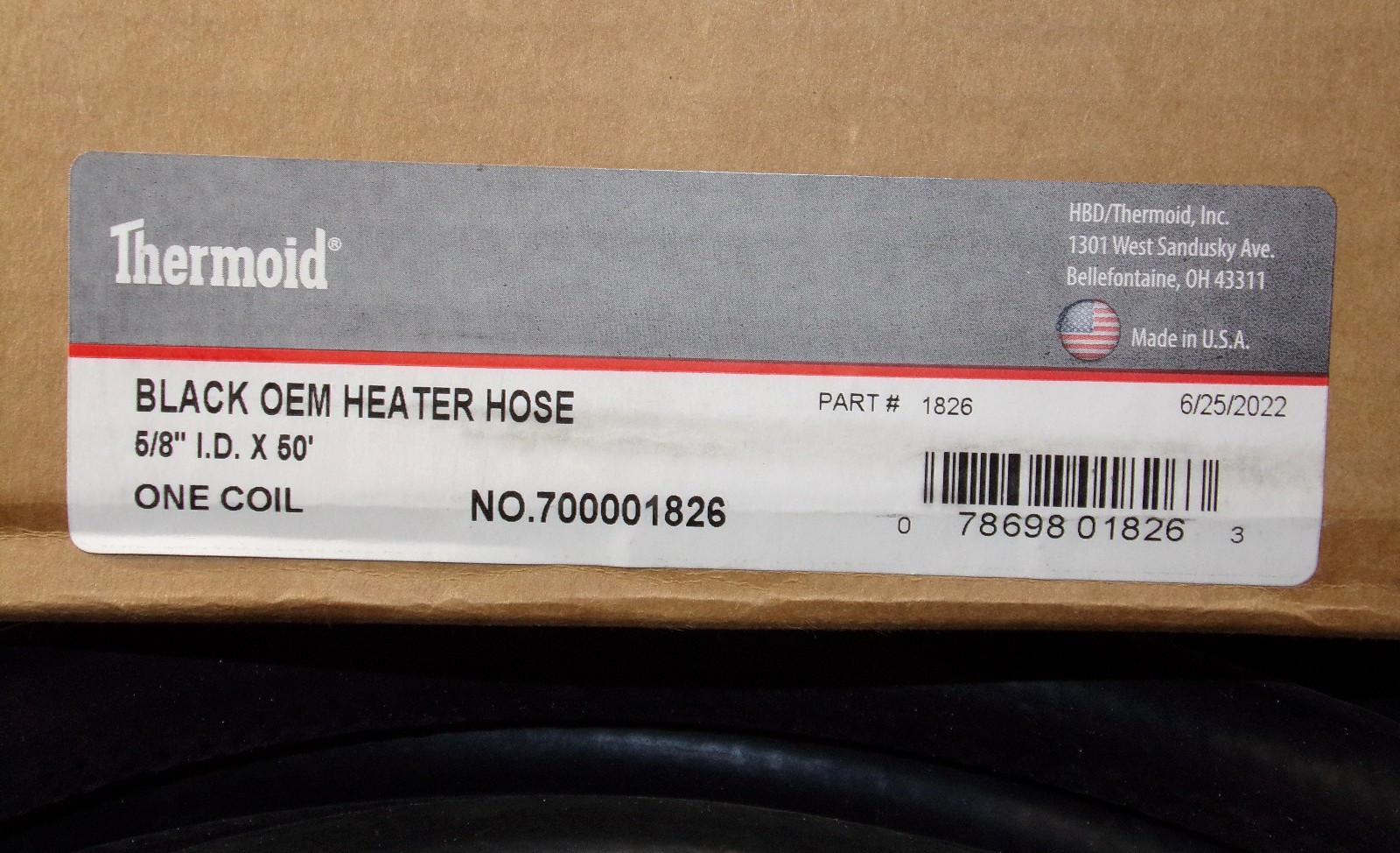 OEM Thermoid 5/8″ x 50ft Black Heater Hose, 1826, 00700001826