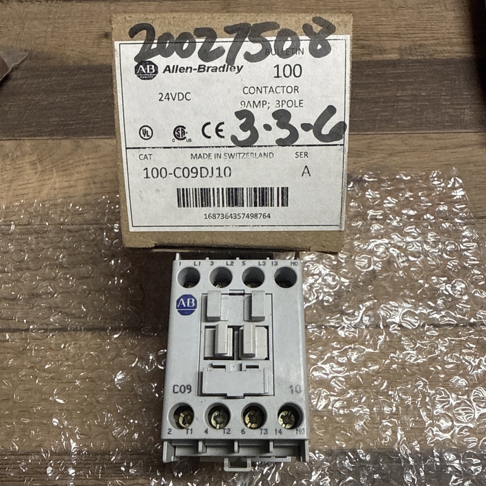 ALLEN BRADLEY 100-C09DJ10 CONTACTOR 9A 24V DC COIL W/DIODE 100C09DJ10