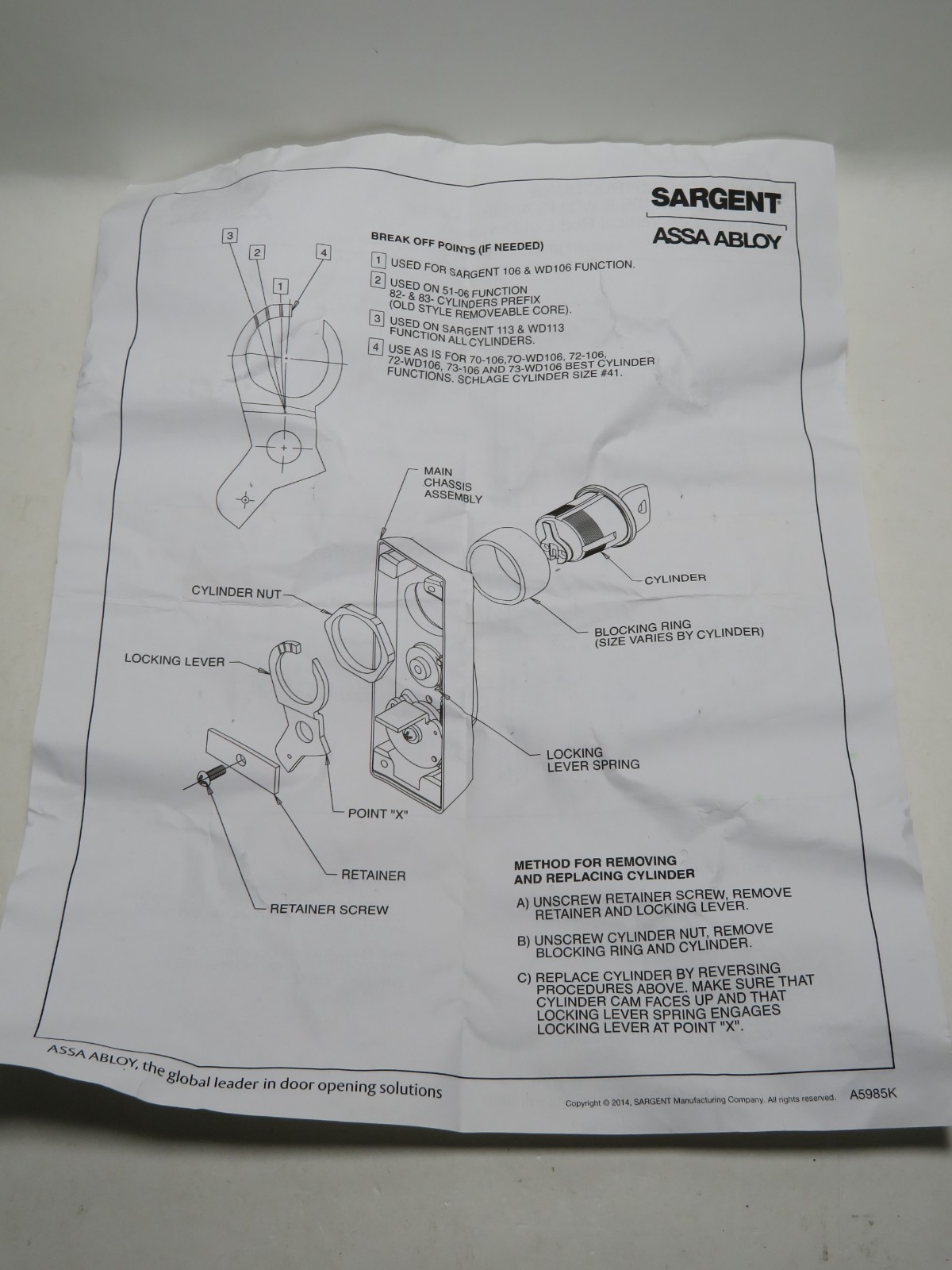 SARGENT: ASSA ABLOY – Thumb Turn Control US26D 626 Satin Chrome – Stainless