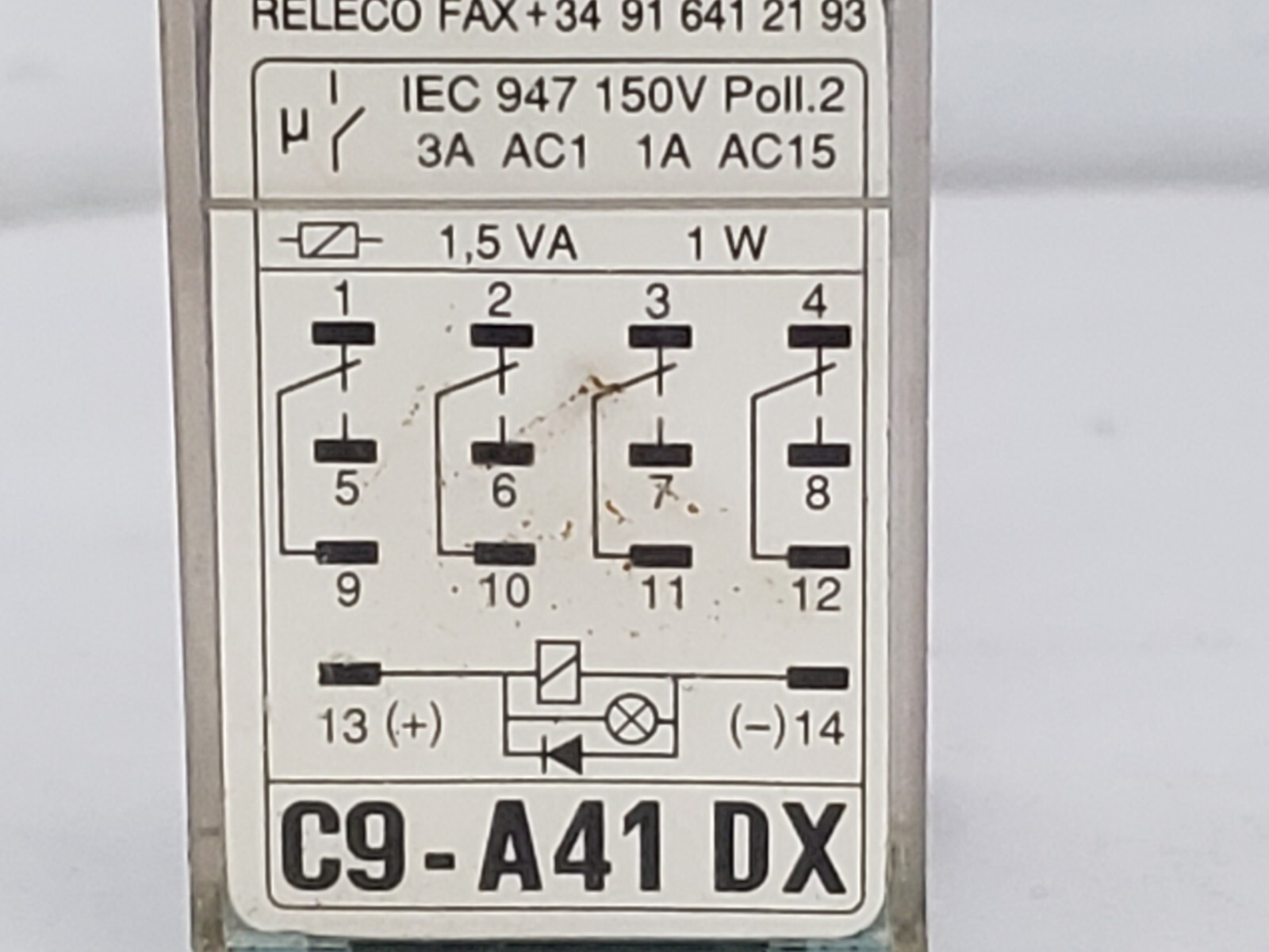 RELECO C9-A41-DX RELAY BASE 14 PIN 4 POLE 5A 250VAC 24V DC COIL SERIES QR-C