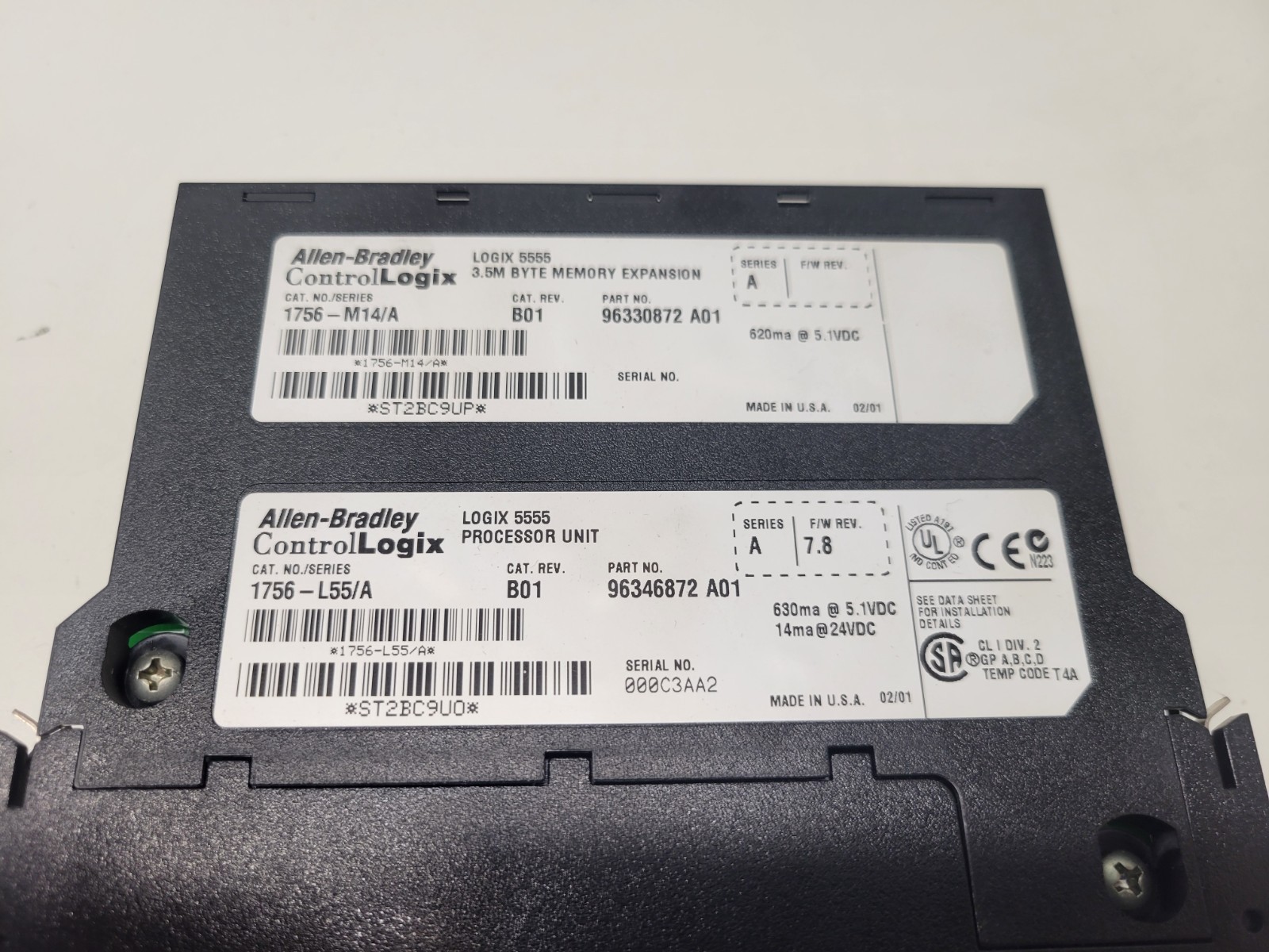 GOOD USED! ALLEN-BRADLEY CONTROLLOGIX 5555 PROCESSOR UNIT W/ 1756-M14 1756-L55/A