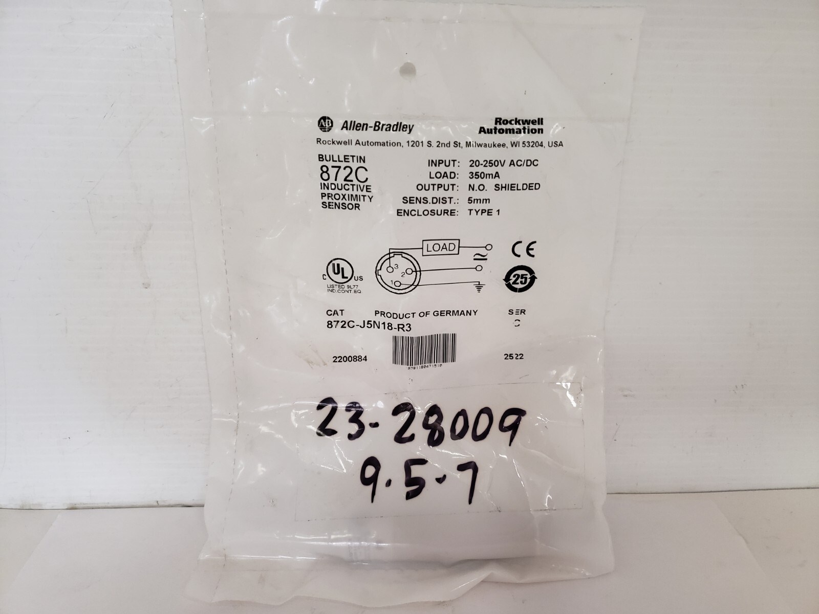 ALLEN BRADLEY 872C-J5N18-R3 INDUCTIVE PROXIMITY SENSOR 20-250V AC/DC SER C NIB