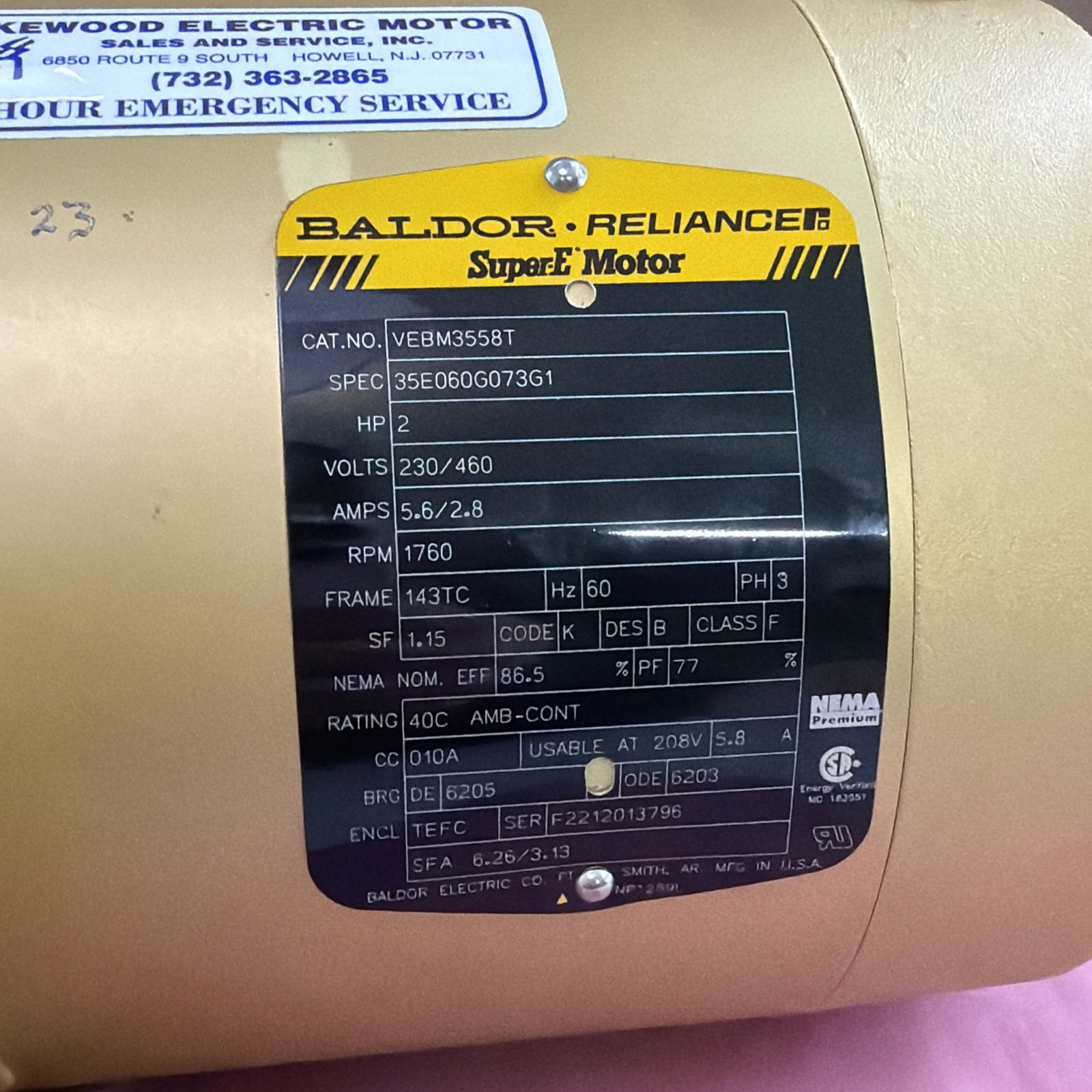 BALDOR VEBM3558T 35E060G073G1 105603100BQF 230/460V 5.6/2.8A NSNP